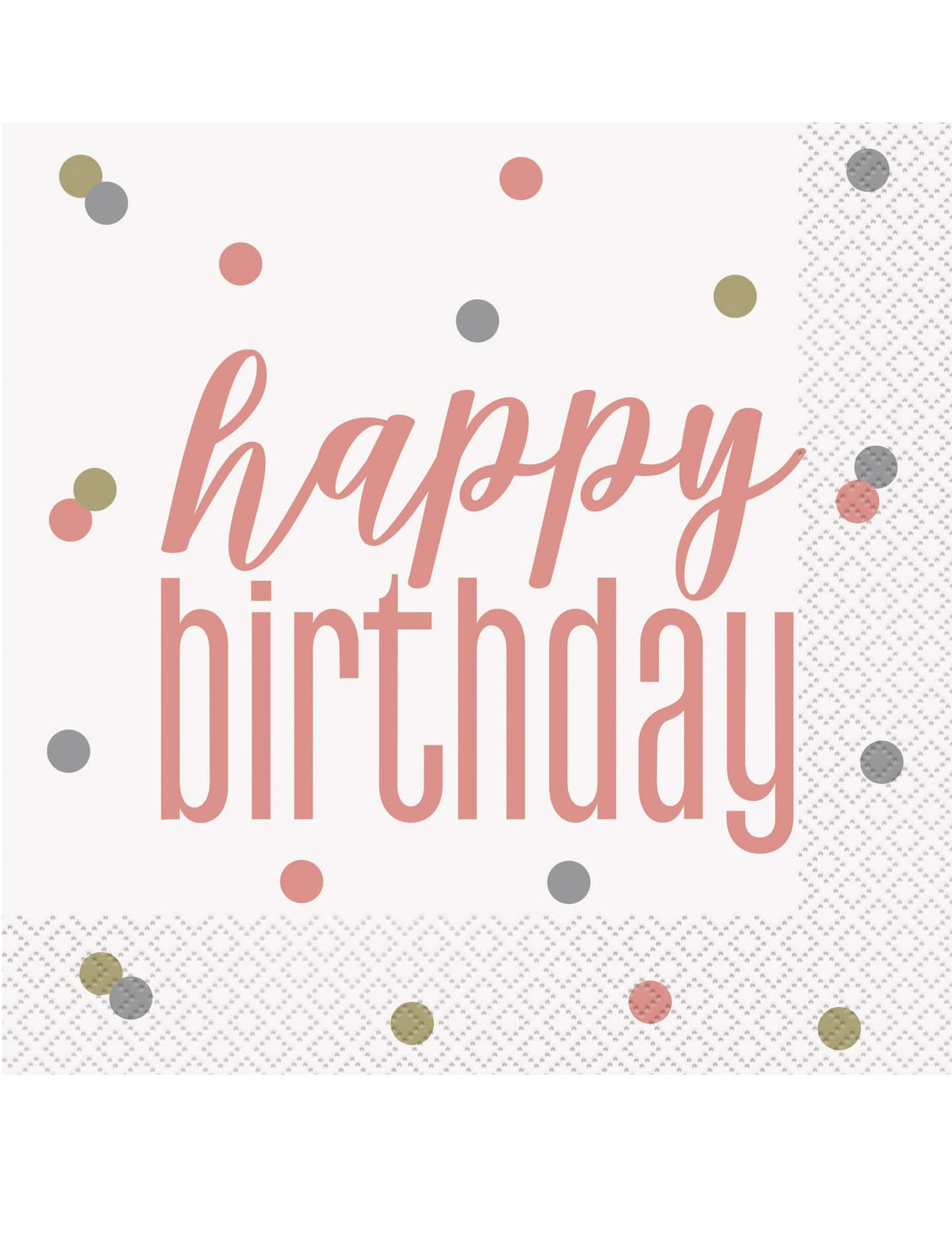 Serviettes en papier Happy Birthday pour anniversaire blanches et rose gold
