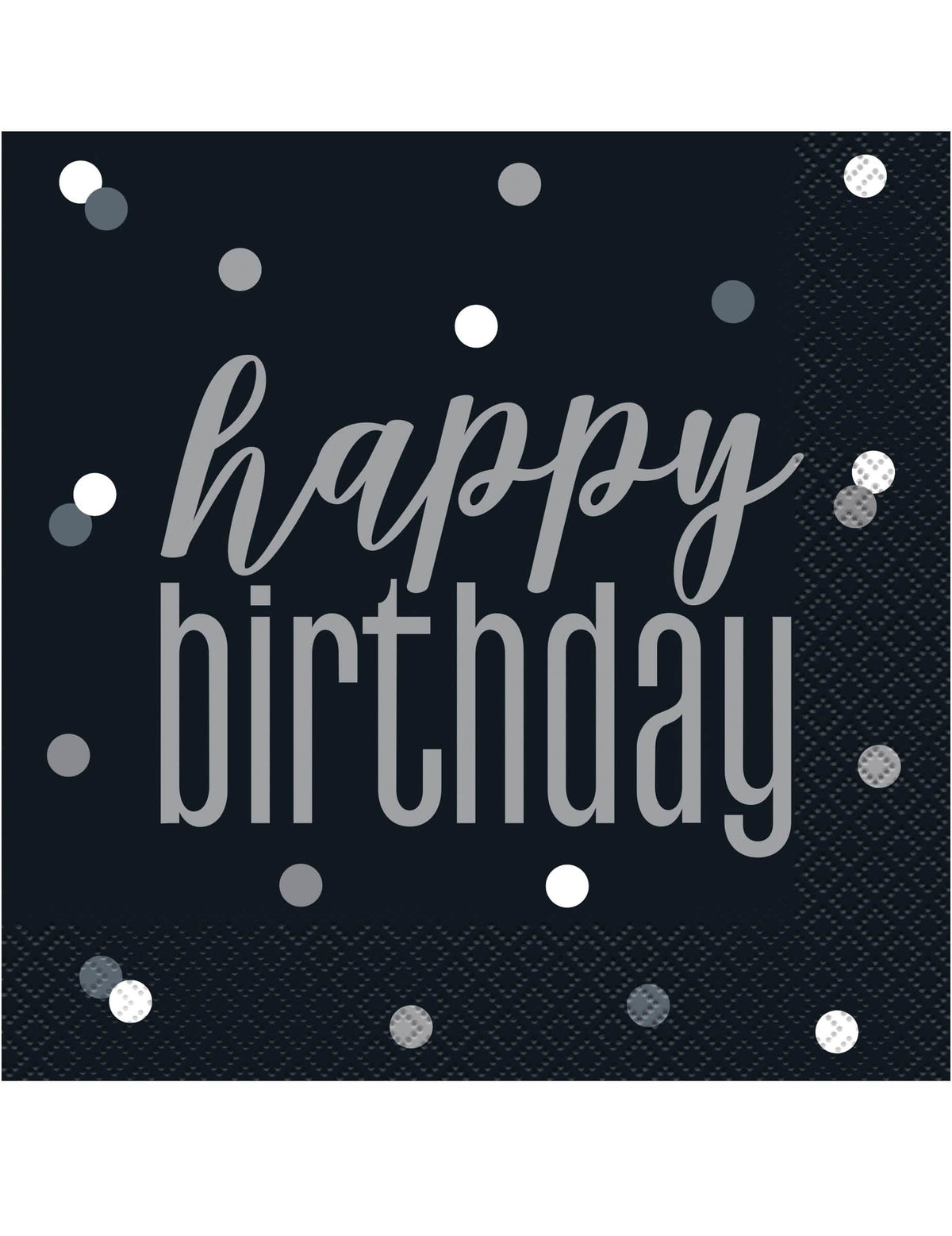 Serviettes en papier Happy Birthday pour anniversaire noires et grises
