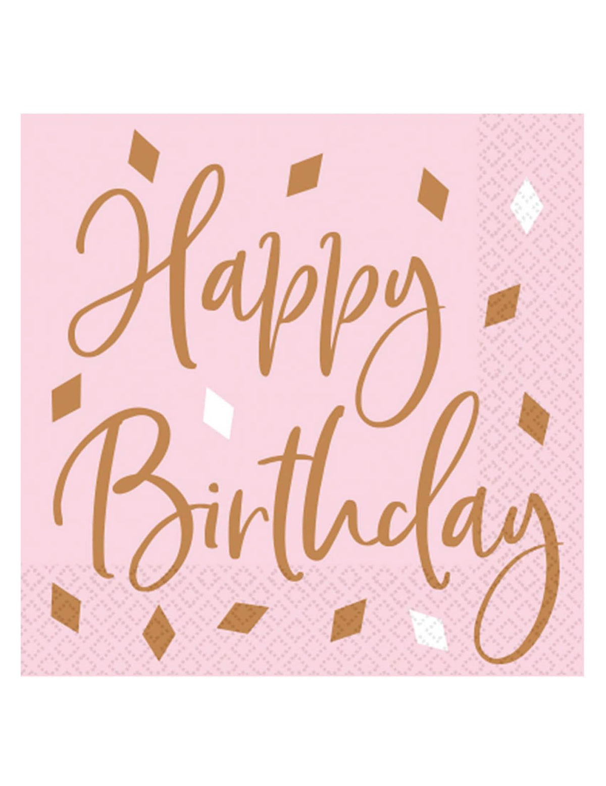 Serviettes en papier Happy Birthday pour fête rose avec confettis rose gold