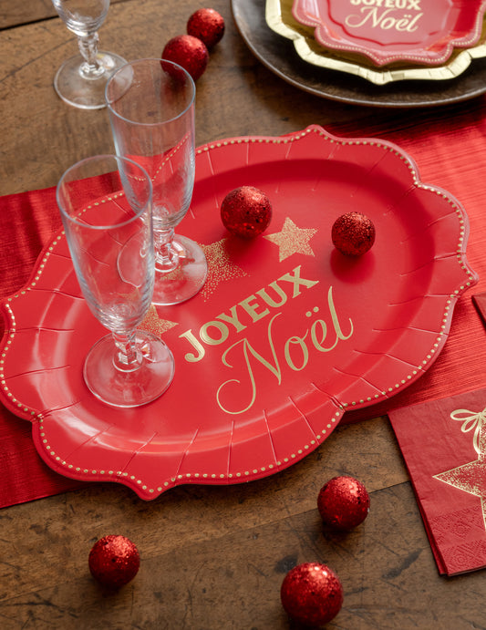 Set aus 2 Serviertabletts Funkelnde Weihnachten Rot 36 x 26 cm
