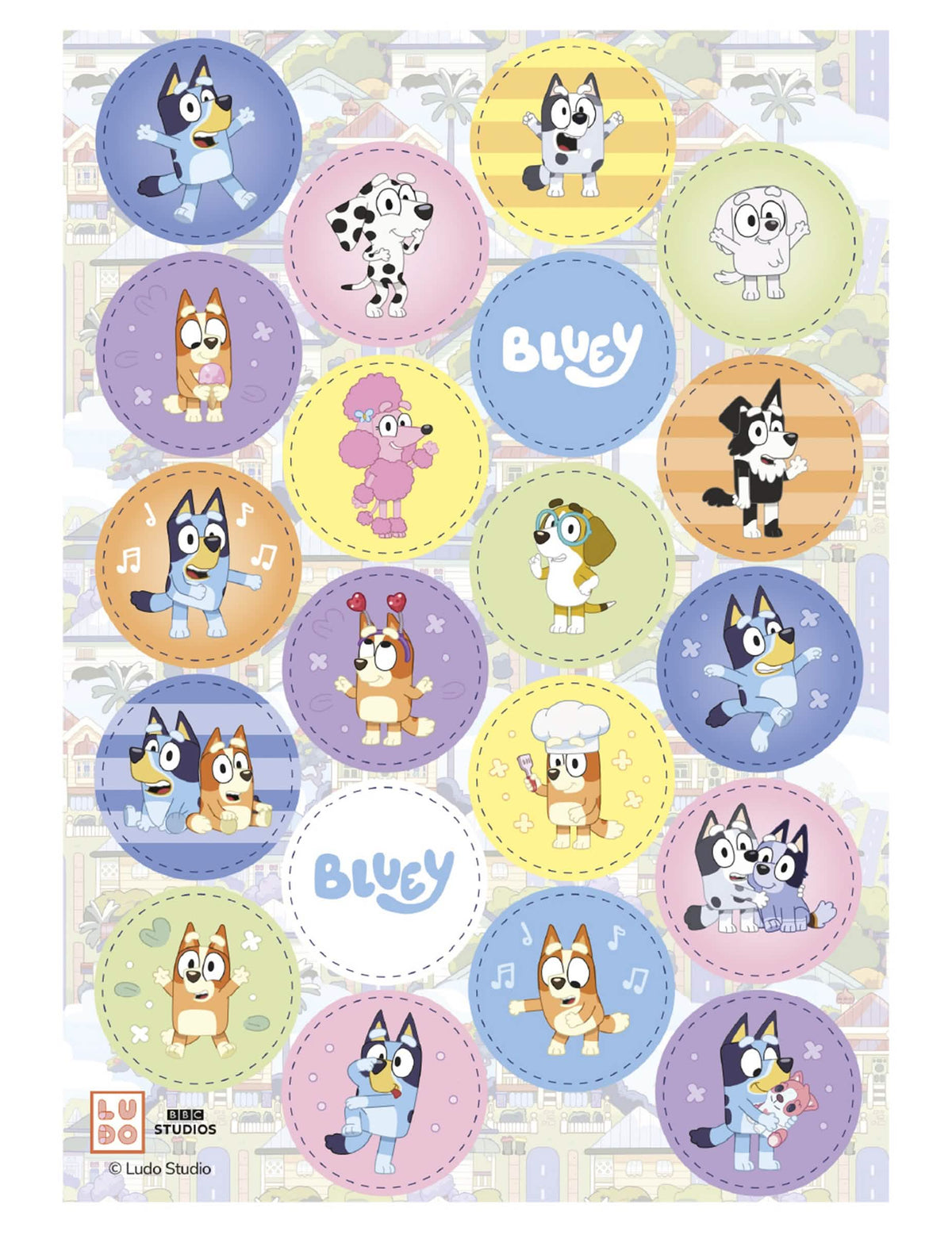 20 Mini Esspapier-Aufleger Bluey und Bingo™ 3,4 cm