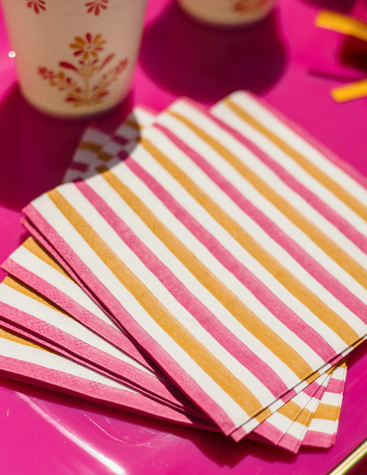20 Cocktailservietten aus Papier in Weiß, Himbeere und Orange