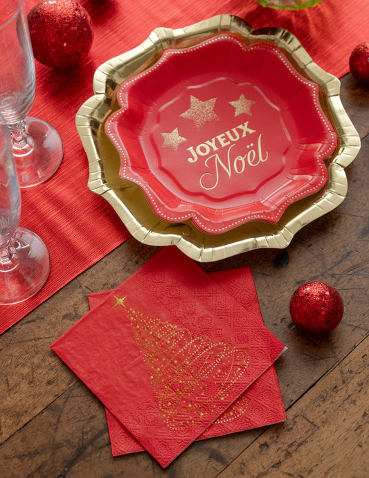 20 kleine Servietten Funkelnde Weihnachten rot 25 x 25 cm