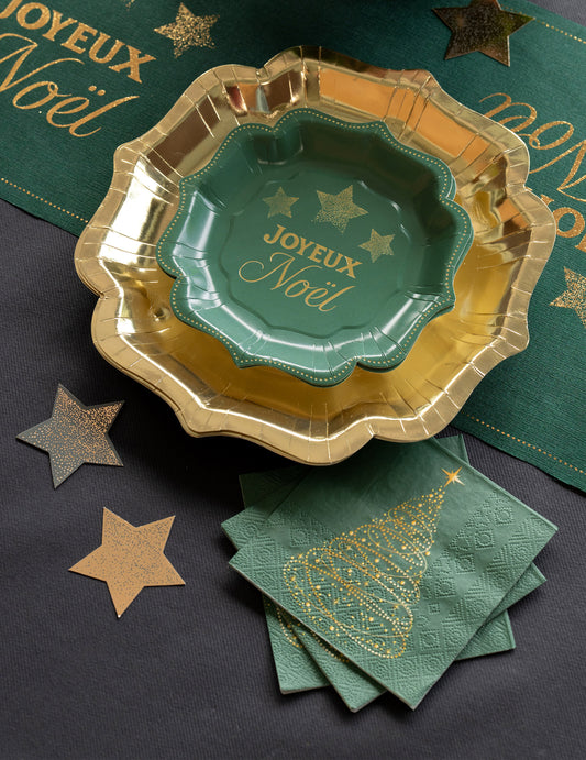 20 festliche Papierservietten Glitzerndes Weihnachten in Tannengrün 25 x 25 cm