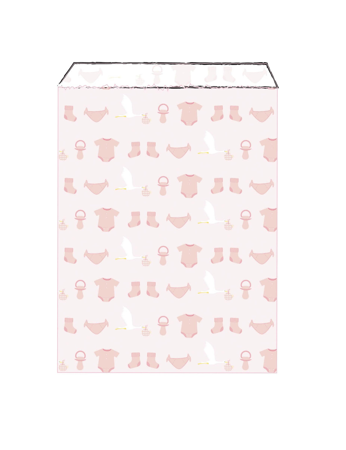 Sachets en papier bébé pour baby shower roses avec motifs cigognes