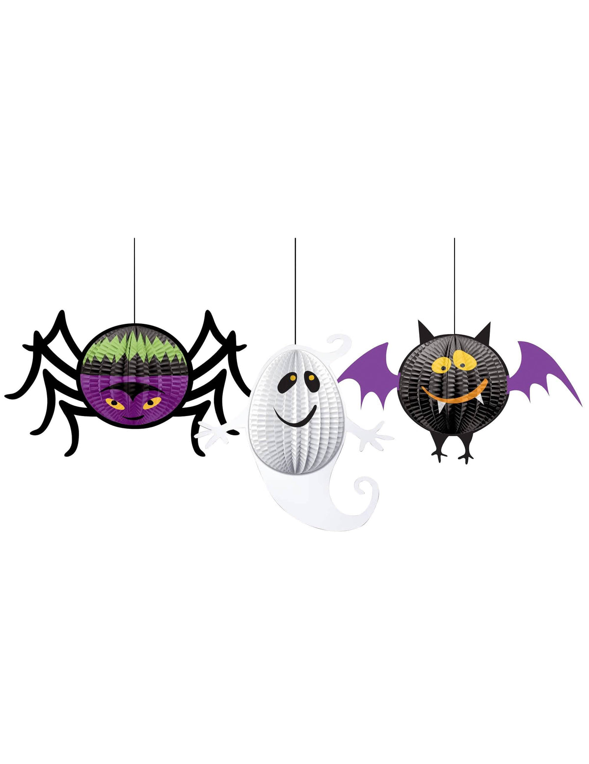 3 Décorations 3D à suspendre Halloween pour fête multicolores motif araignée fantôme et chauve-souris