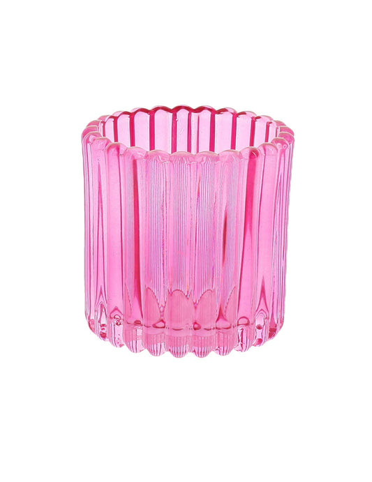3 Windlichter aus Glas in Rosa, Orange und Gelb