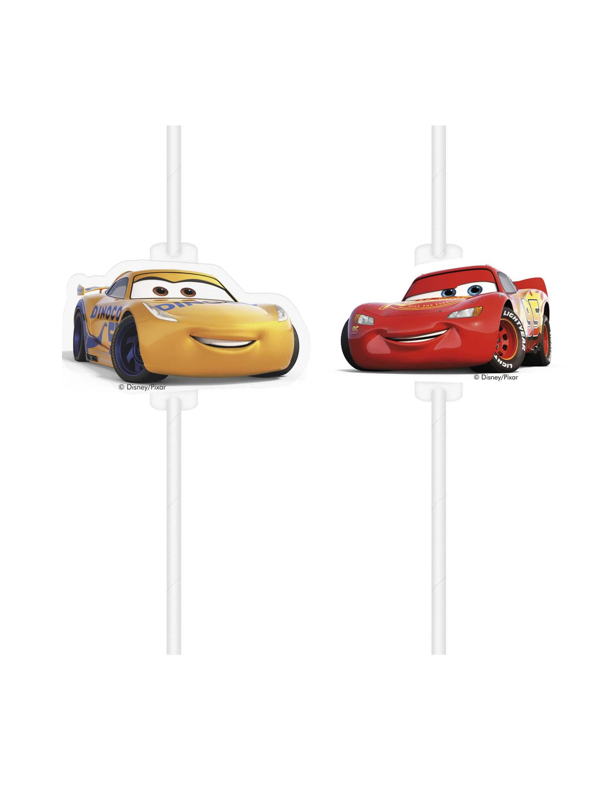 Strohhalme Medaillon aus Karton Cars 3 für Kinder rot und gelb