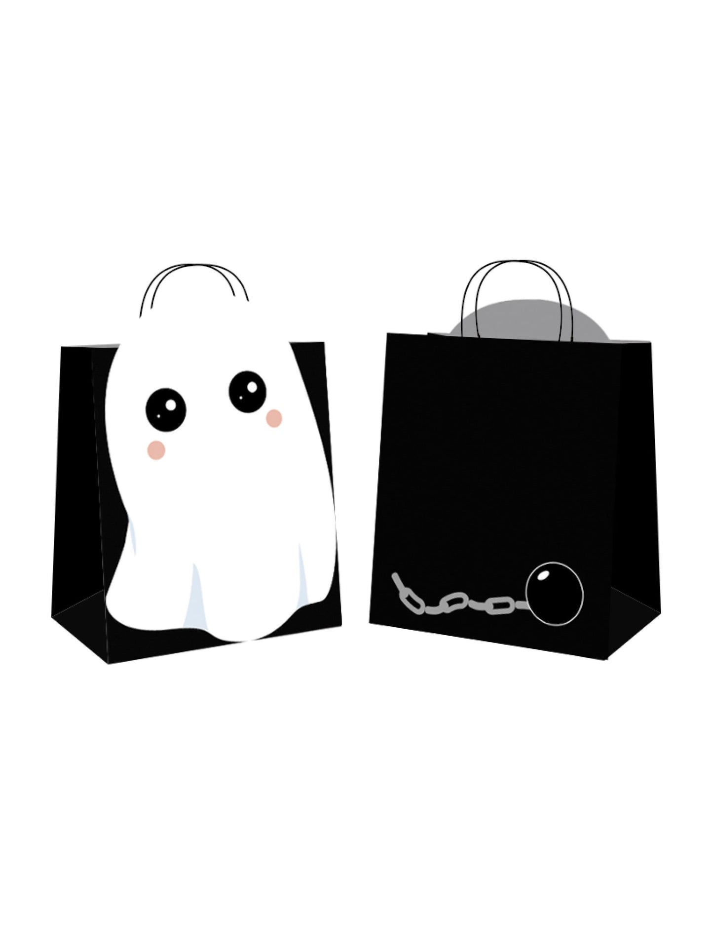 Sacs en papier chasse aux bonbons sweety ghost pour Halloween noirs avec fantôme en relief