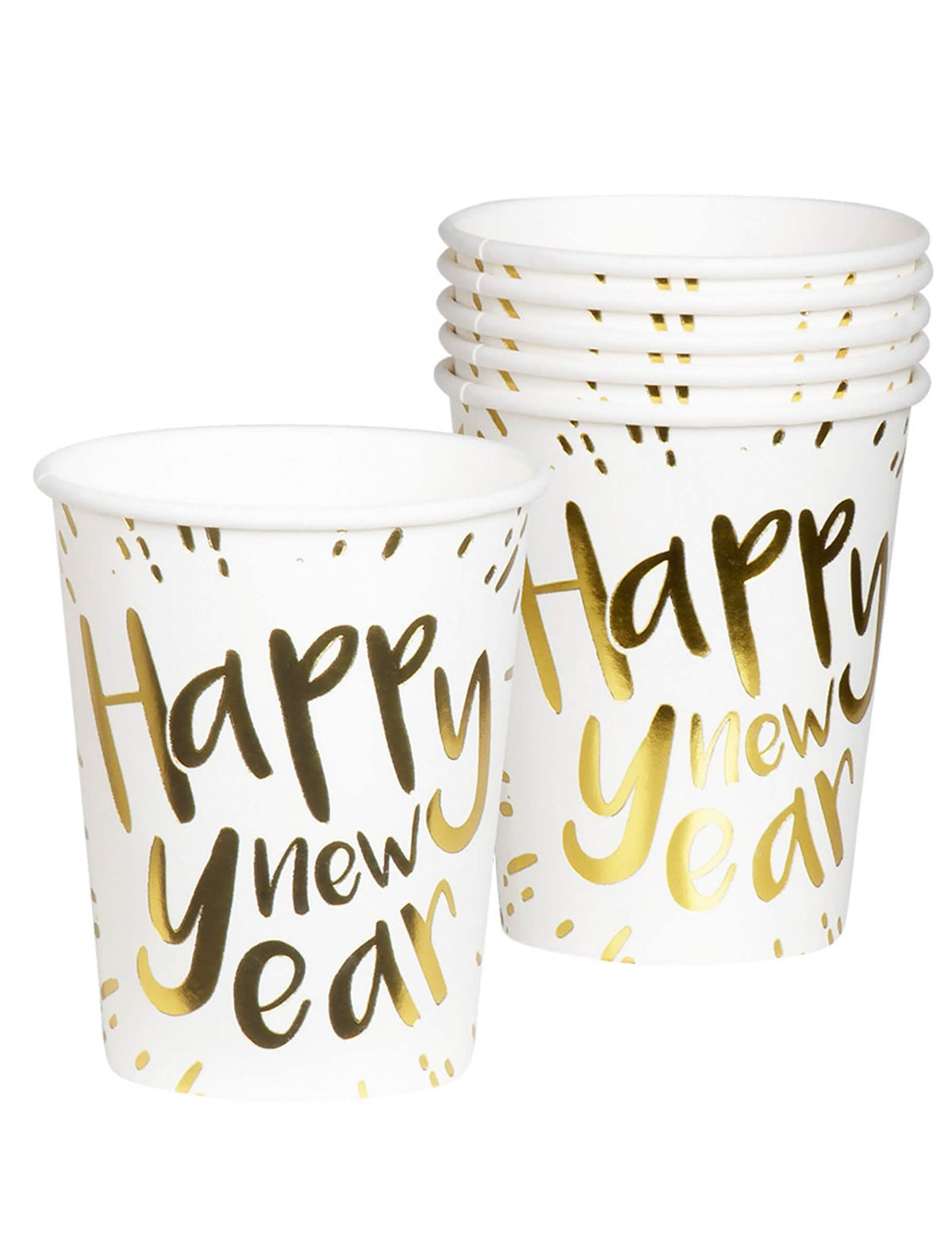 Gobelets en carton Happy New Year blancs et dorés
