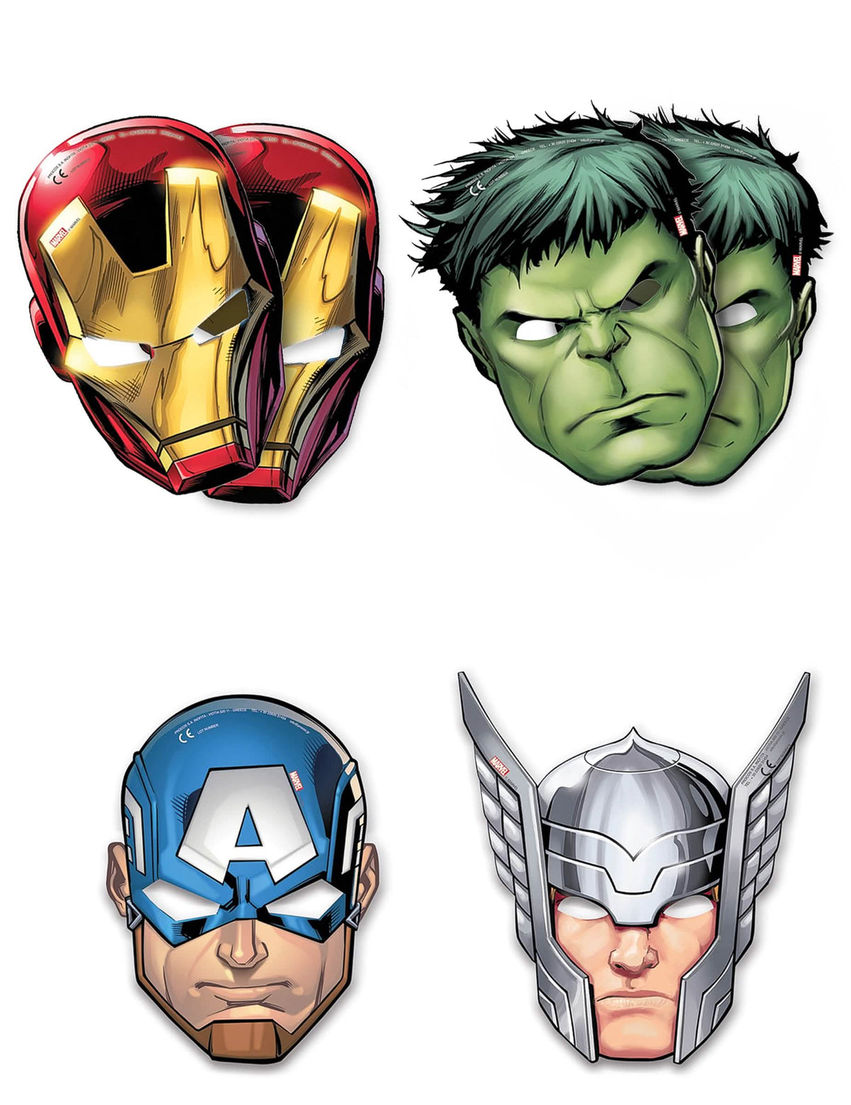 6er-Set farbenfrohe Avengers Mighty Kartonmasken für Kinder Iron Man Hulk Captain America und Thor
