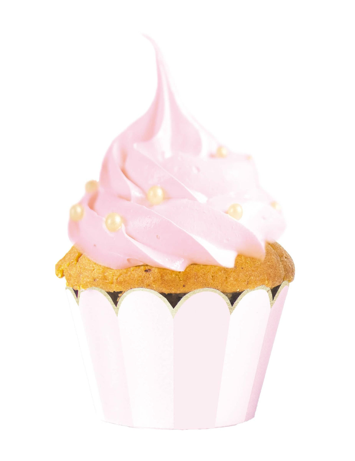 Habillage moule cupcake rose et blanc à bords festonnés dorés