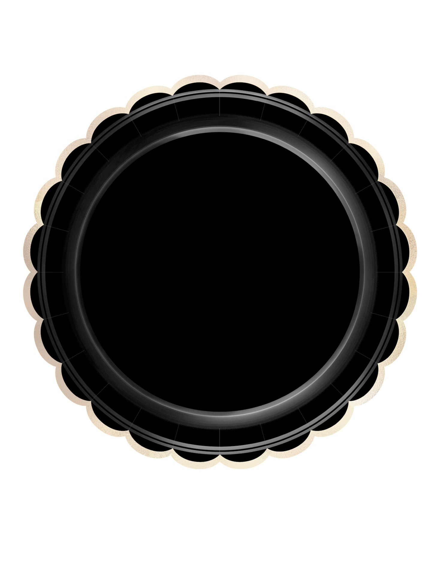 Assiettes festonnées en carton chic pour fête noires et dorées
