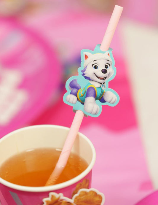 8er Pack PAW Patrol™ Papier-Strohhalme Rosa mit Anhängern