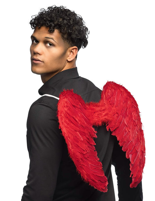 Vue de dos des ailes d'anges pour adulte rouges en plumes
