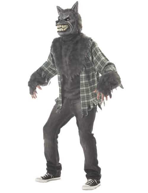 Déguisement loup-garou luxe pour adulte gris avec chemise à carreaux verte
