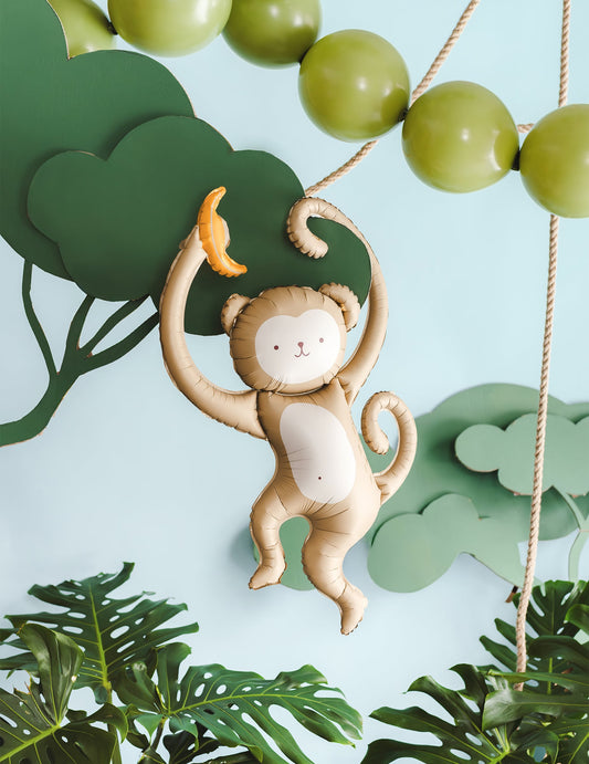 Mise en situation dans un décor jungle du Ballon aluminium Singe