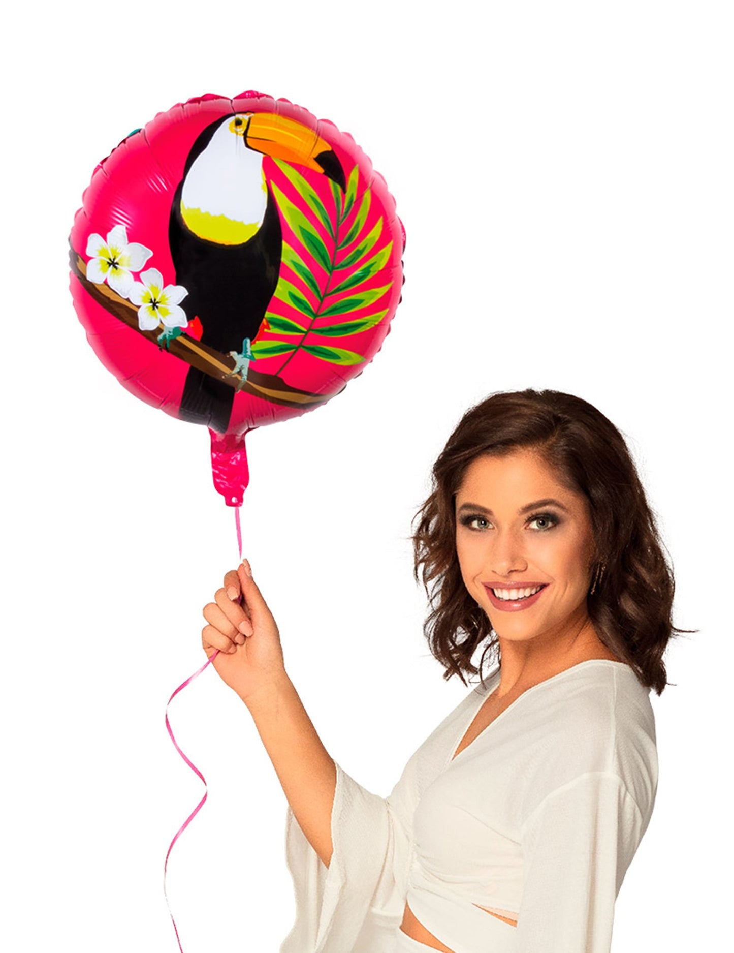 Mise en situation du ballon aluminium toucan pour fête