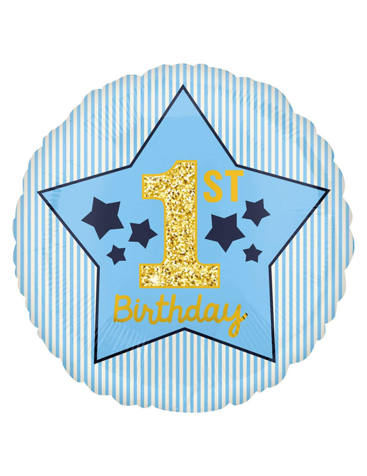 Ballon en aluminium 1st birthday étoile pour garçon bleu à rayures avec chiffre 1 doré