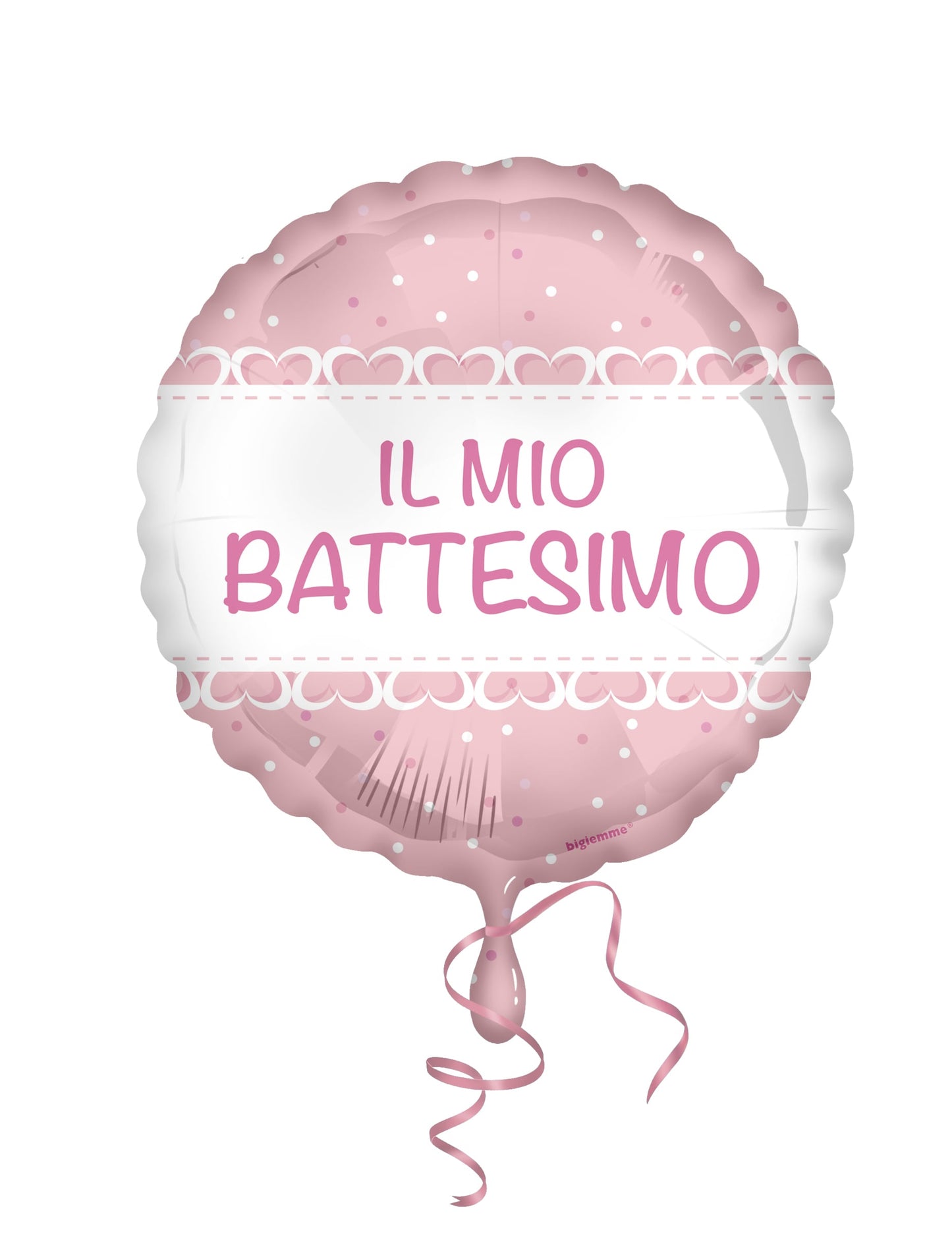 Ballon en aluminium Baptême coeurs roses pour enfant rose à pois blancs