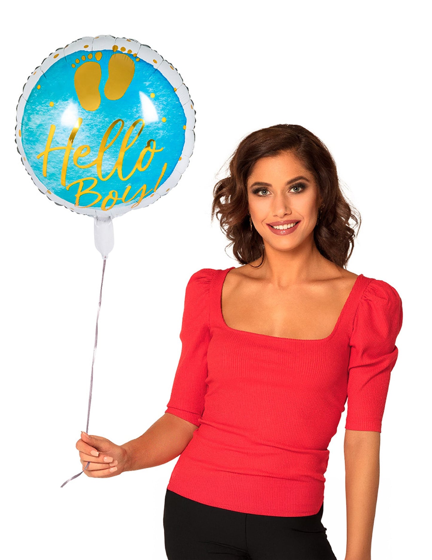 Mise en situation du ballon en aluminium Hello Boy pour baby shower