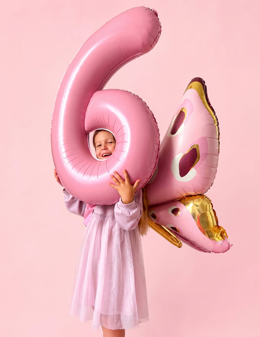 Riesen-Schmetterlingsballon aus Aluminium 120 x 87 cm Rosa und Gold