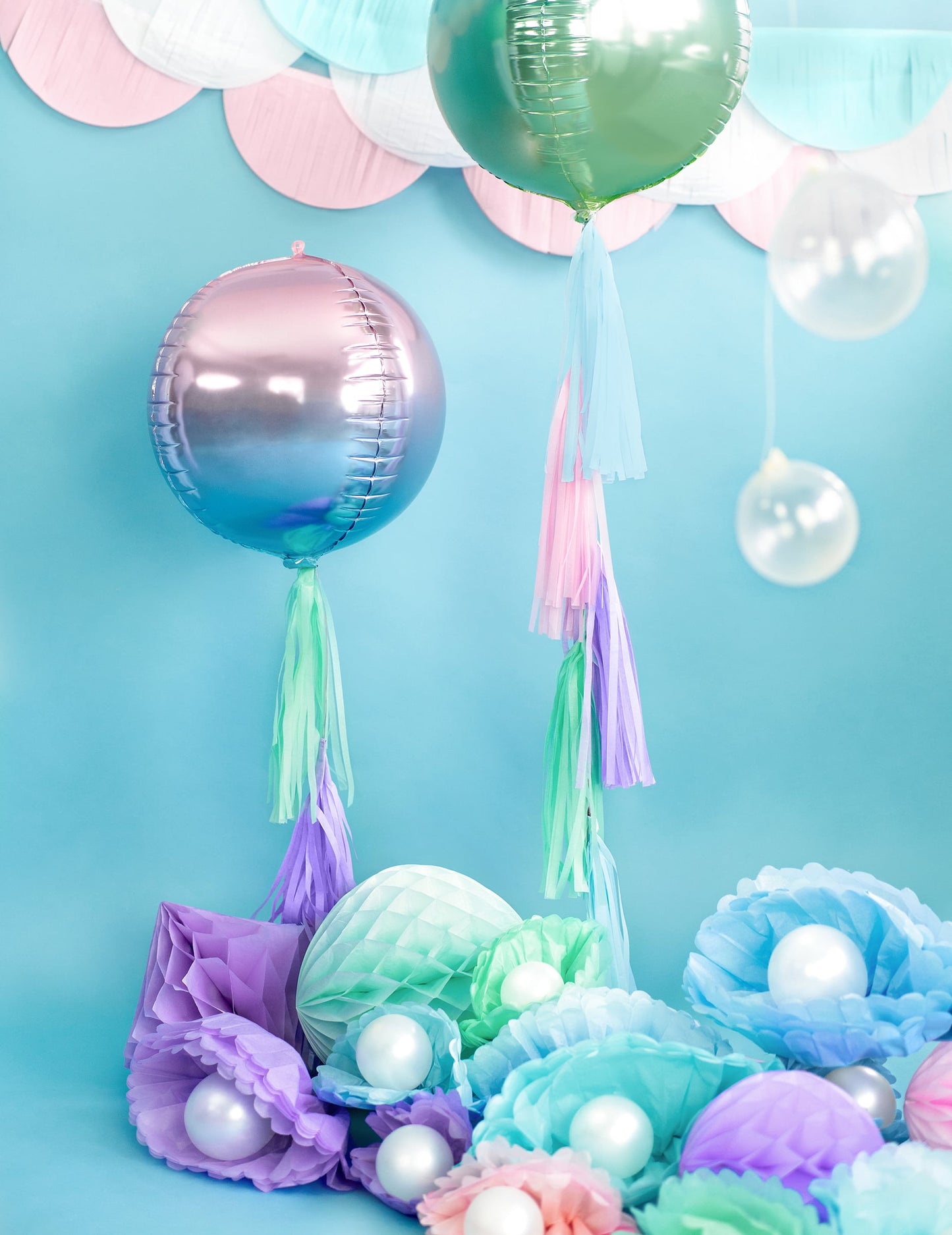 Rosa-blauer Farbverlauf Aluminium-Kugelballon 35 cm, heliumgeeignet