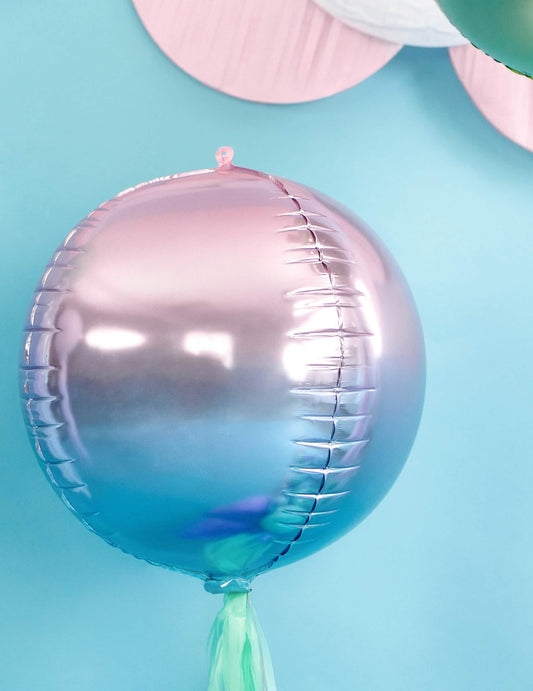 Rosa-blauer Farbverlauf Aluminium-Kugelballon 35 cm, heliumgeeignet