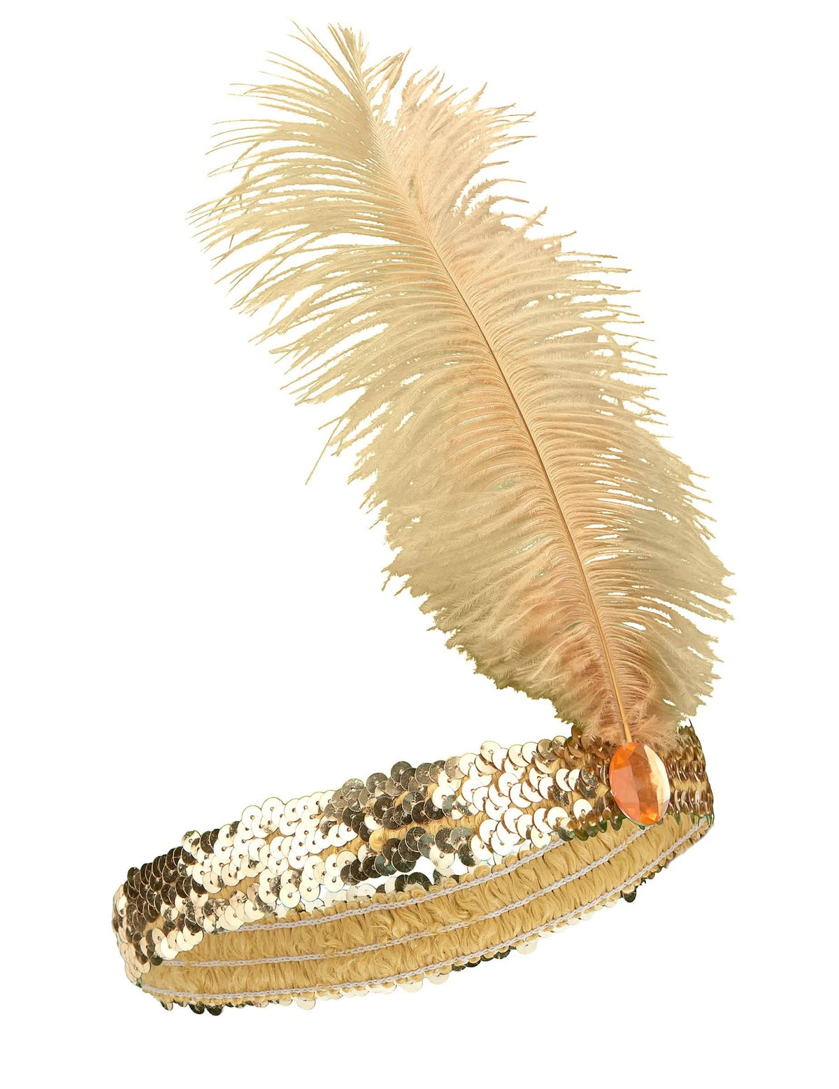Seitenansicht des Charleston (20er)-Stirnbands mit Pailletten und Feder
