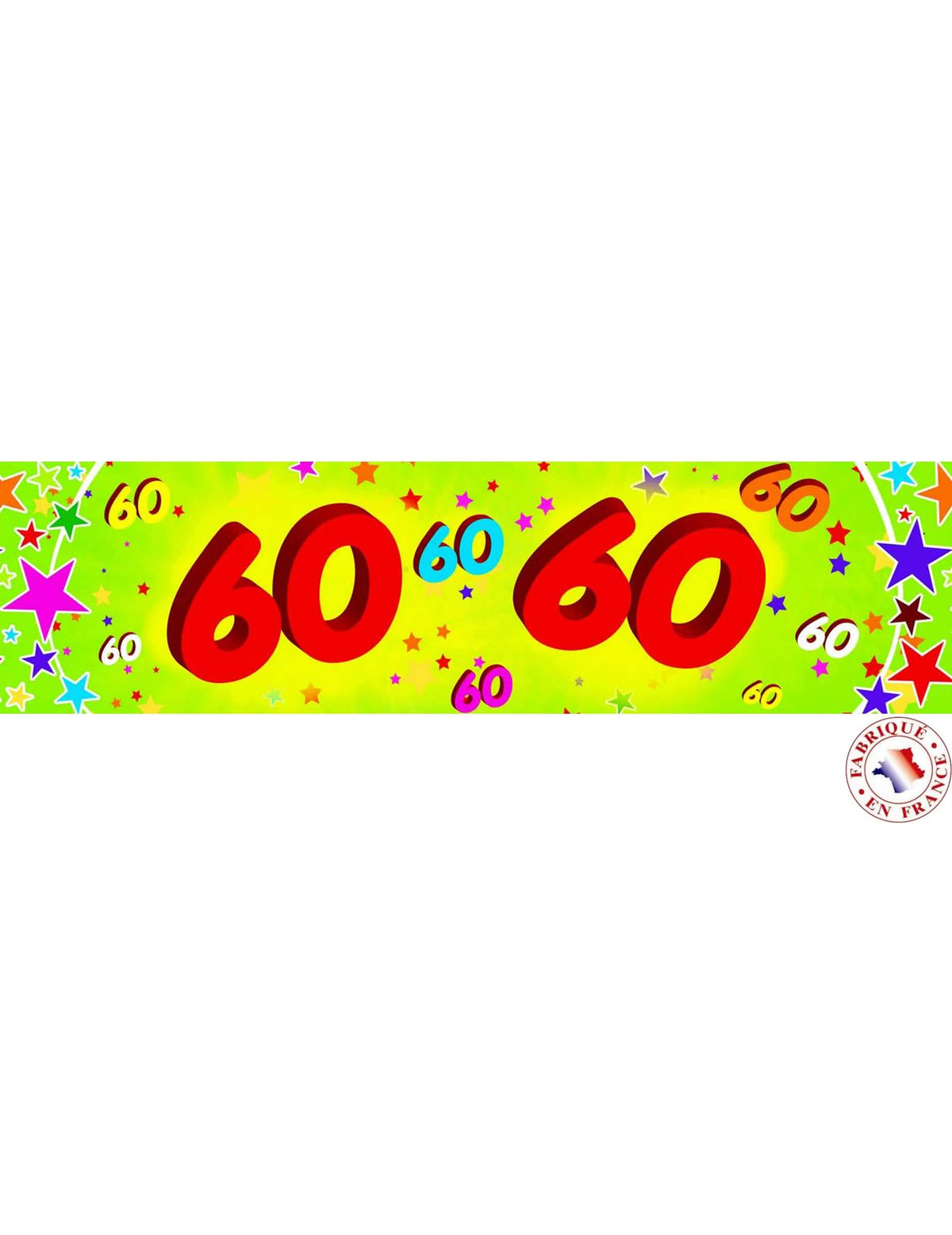 Banderole papier 60 ans pour anniversaire vert fluo avec étoiles multicolores