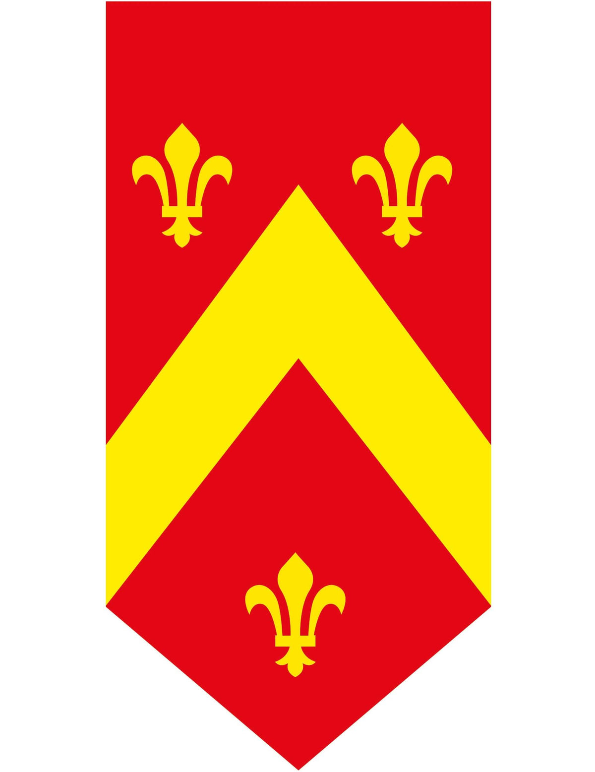 Bannière verticale médiévale en papier rouge et jaune avec fleurs de lys