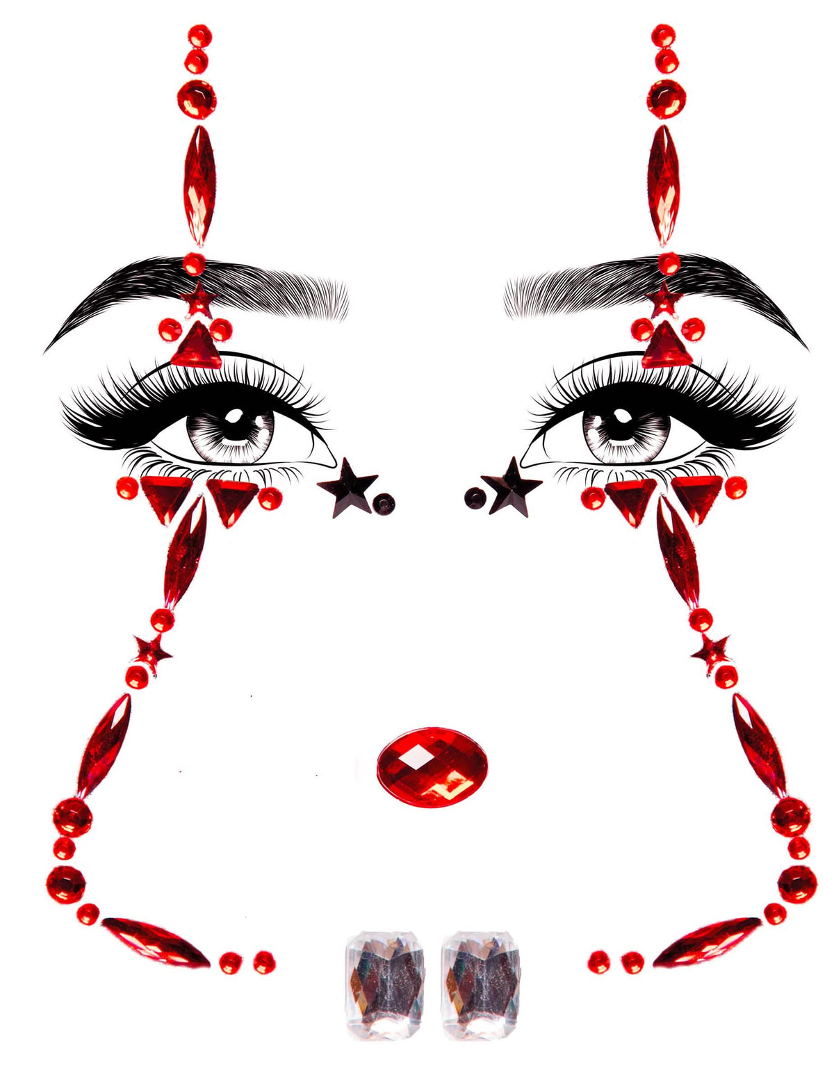 Glanzvolle-Glitzersteine Halloween-Make-up für Damen rot