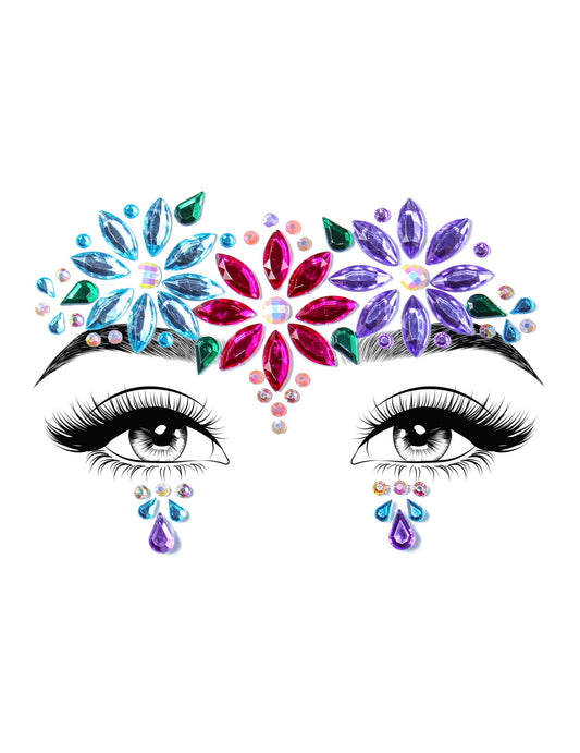 Gesichtsschmuck selbstklebende Strasssteine mit Blumen bunt