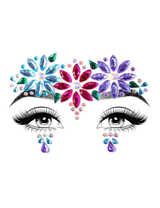 Gesichtsschmuck selbstklebende Strasssteine mit Blumen bunt