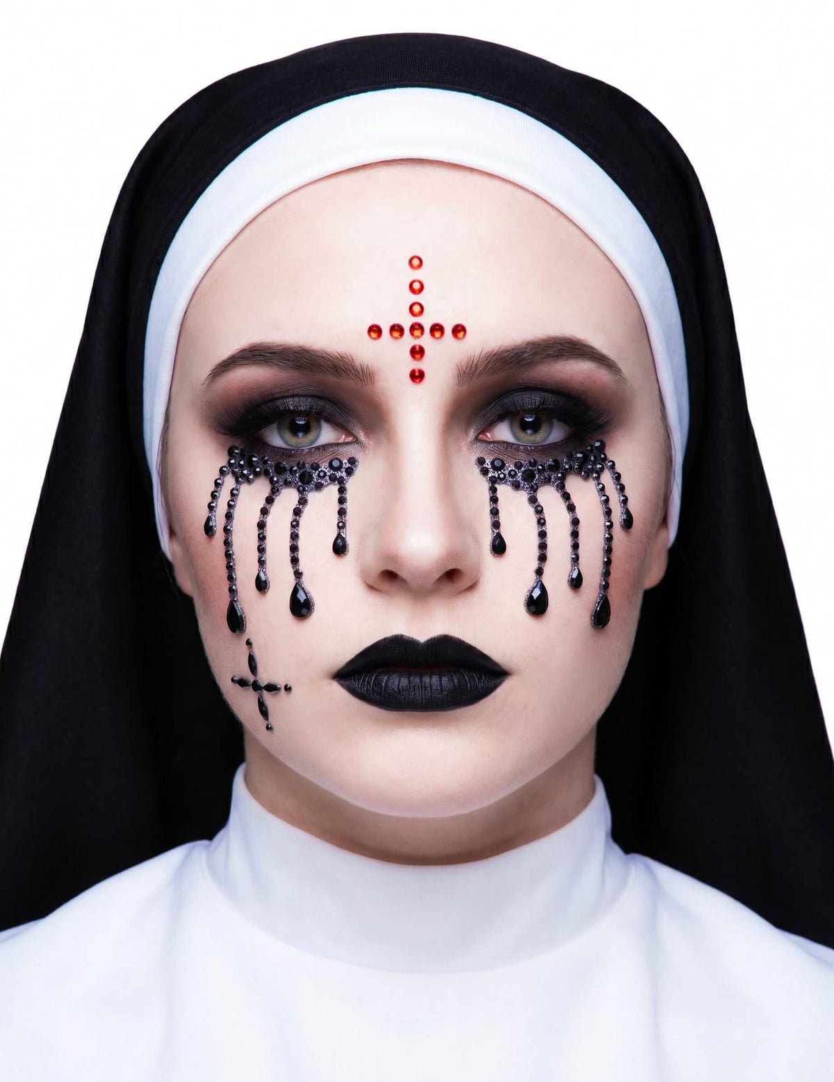 Schaurige Nonnen-Glitzersteine fürs Gesicht Make-up-Zubehör für Halloween