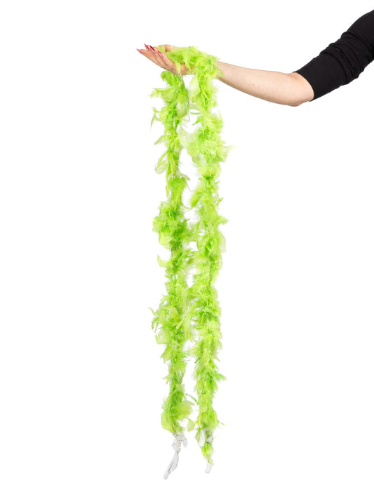 Vue de la longueur du Boa en plumes pour adulte vert fluo 40g