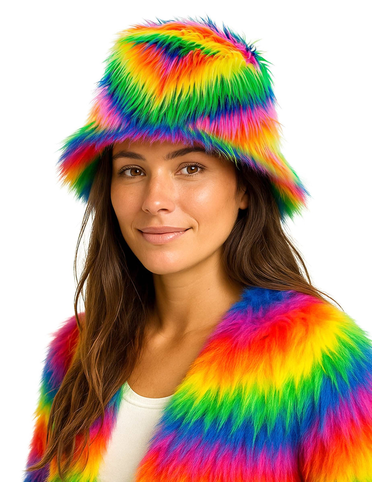 Vue de face du bob en poils multicolore