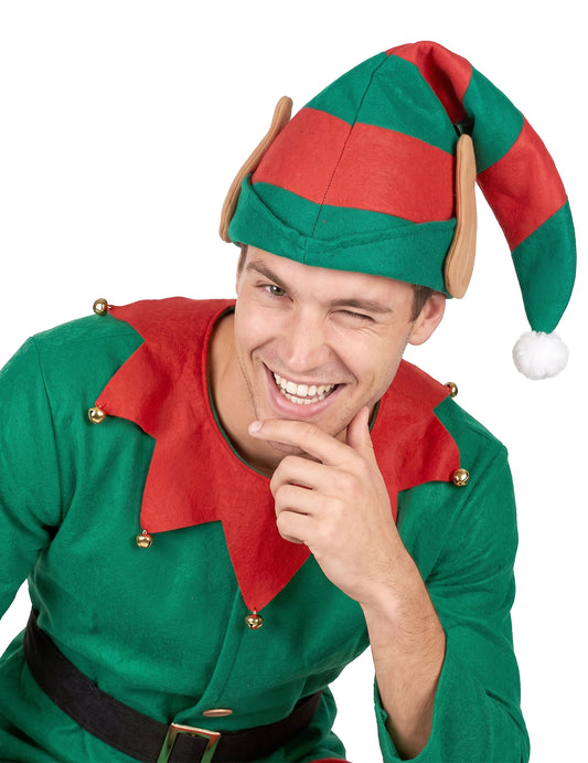 Gestreifte Weihnachtskobold-Mütze mit Ohren