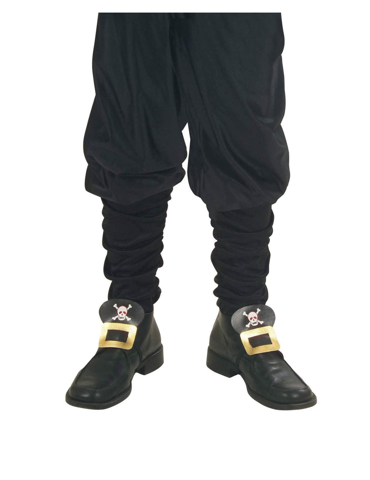 Boucles de chaussures pirate pour adulte noires et dorées avec tête de mort