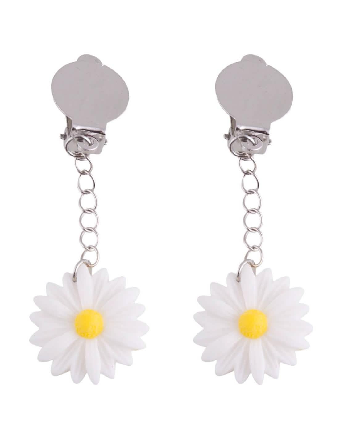 Boucles d'oreilles marguerites pour adulte blanches avec cœur jaune et attaches clips