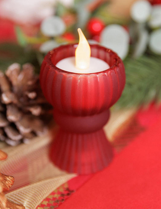 Roter Kerzenständer aus Glas 5 x 8,5 cm