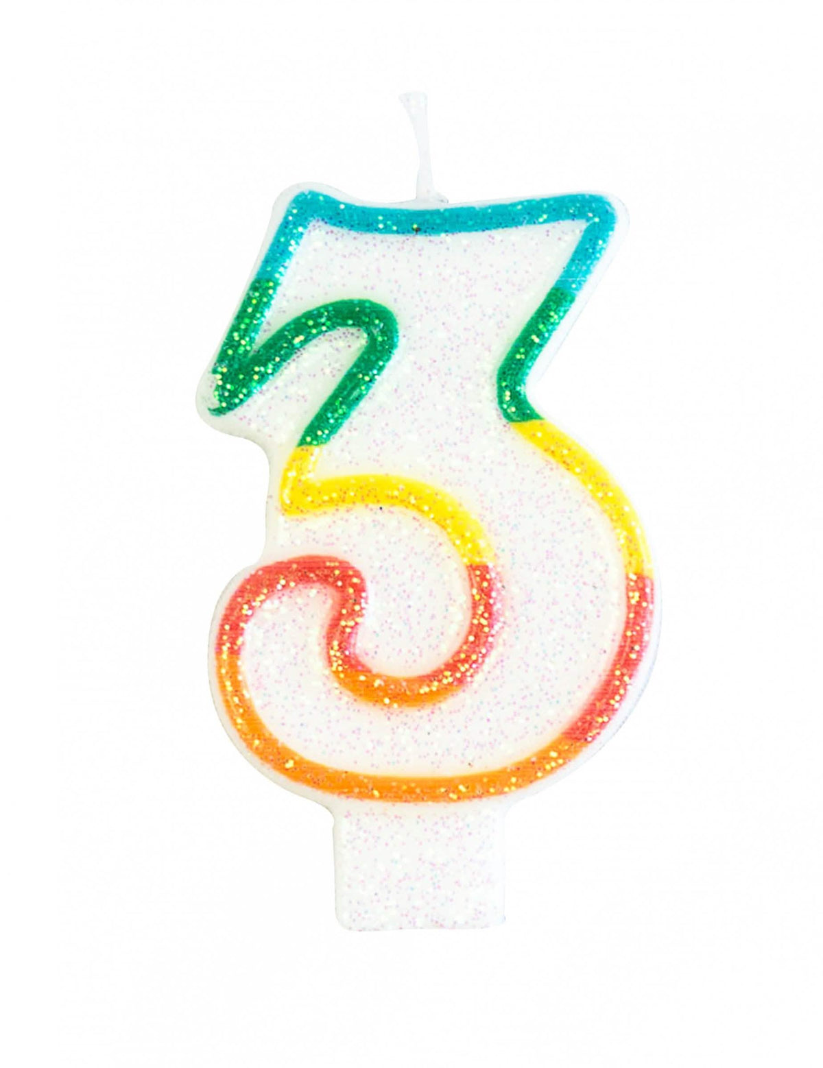 Bougie d'anniversaire chiffre 3 pour fête blanche pailletée arc-en-ciel