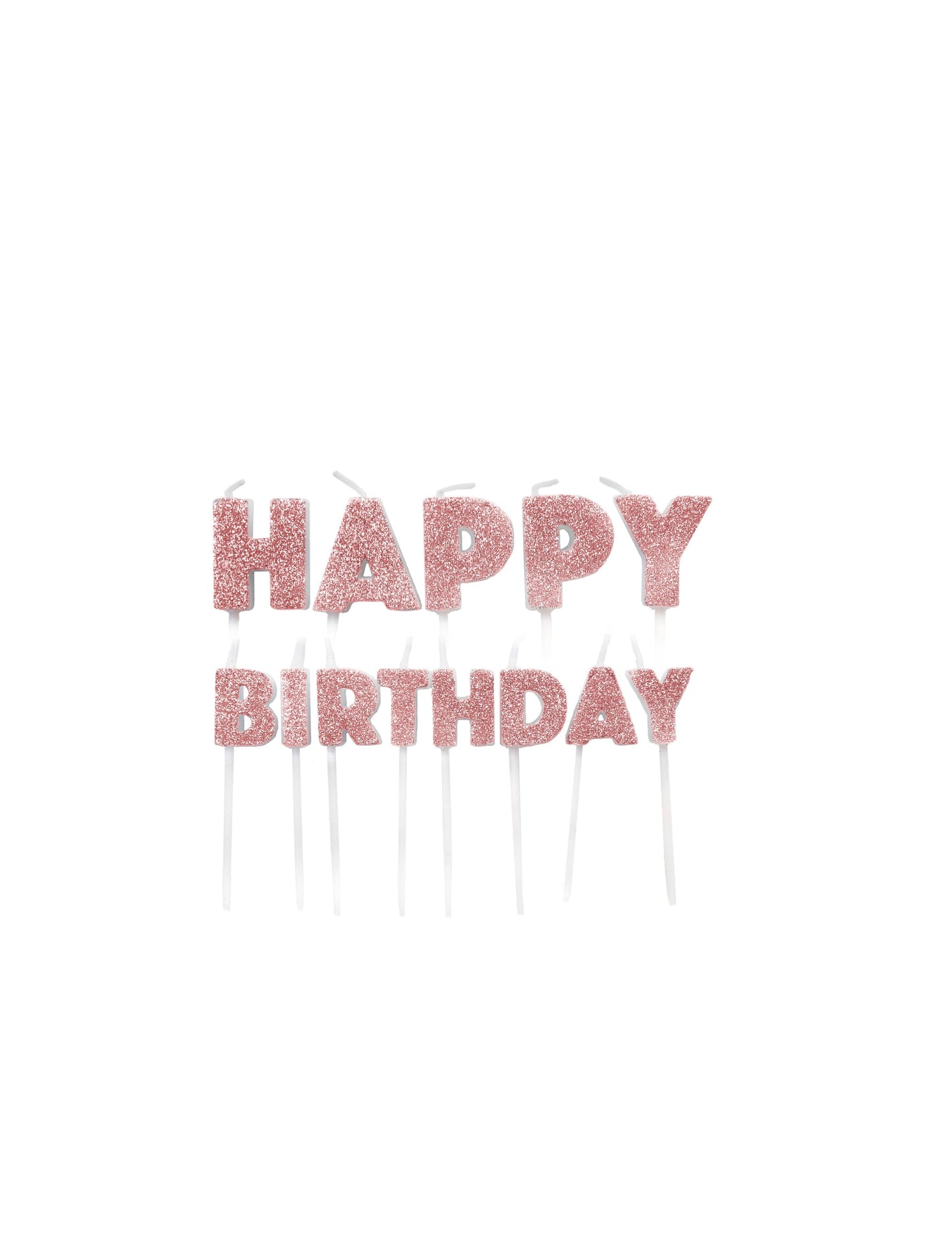 Bougies sur pics Happy Birthday pour anniversaire rose gold pailletées