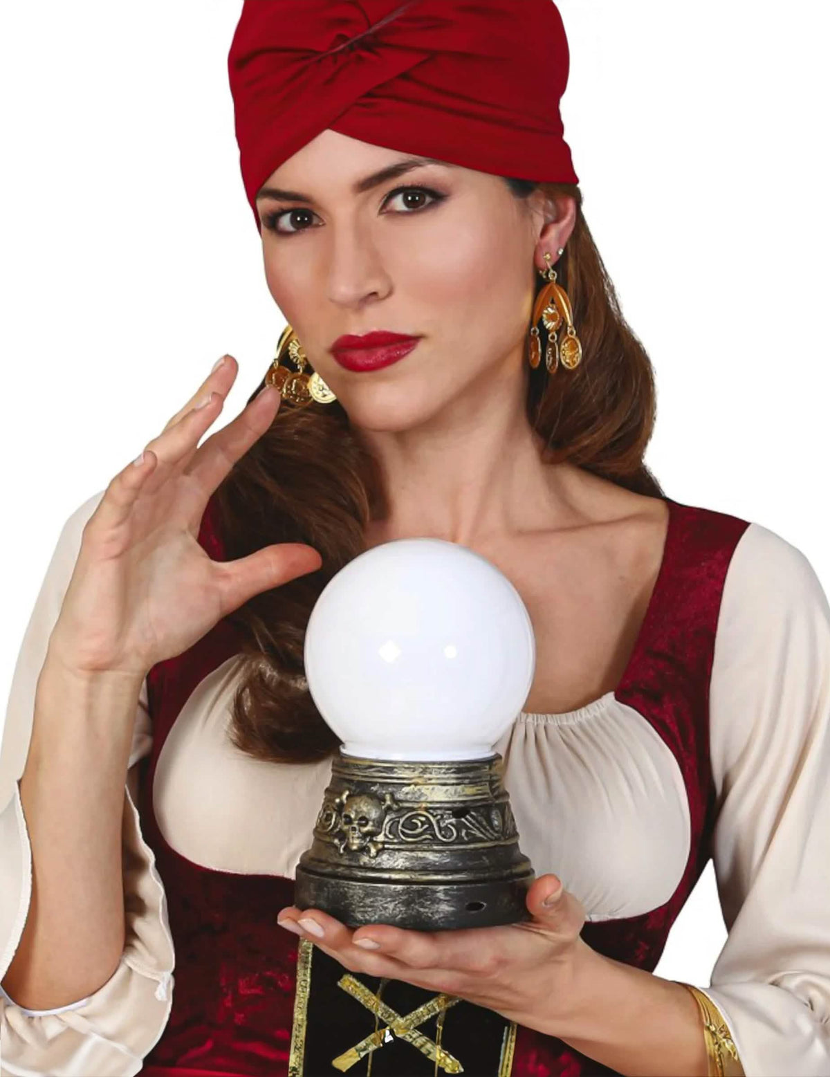 Boule de cristal lumineuse de voyante pour adulte blanche avec socle tête de mort