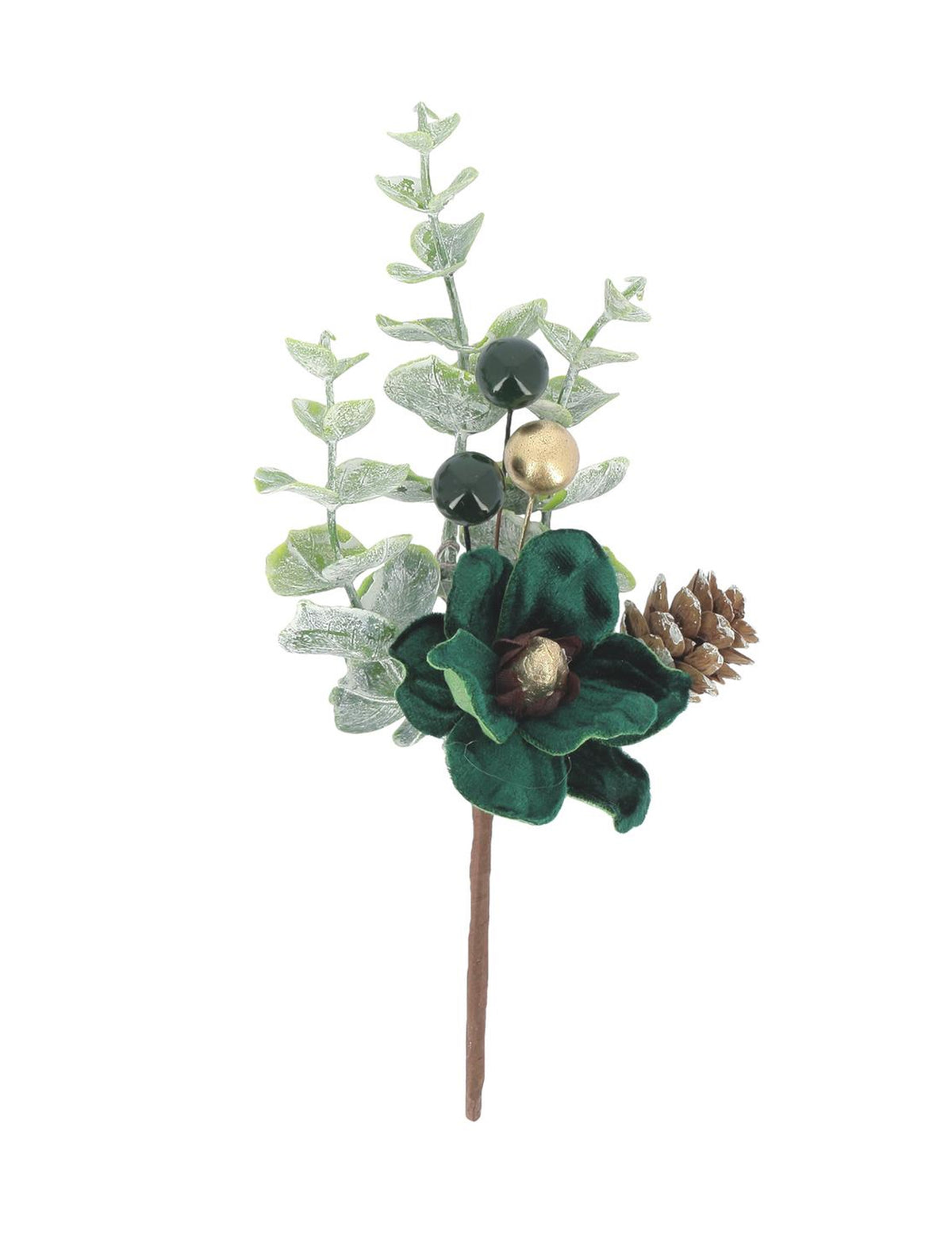 Dekozweig "Elegance" Dunkelgrün & Gold - 18 cm