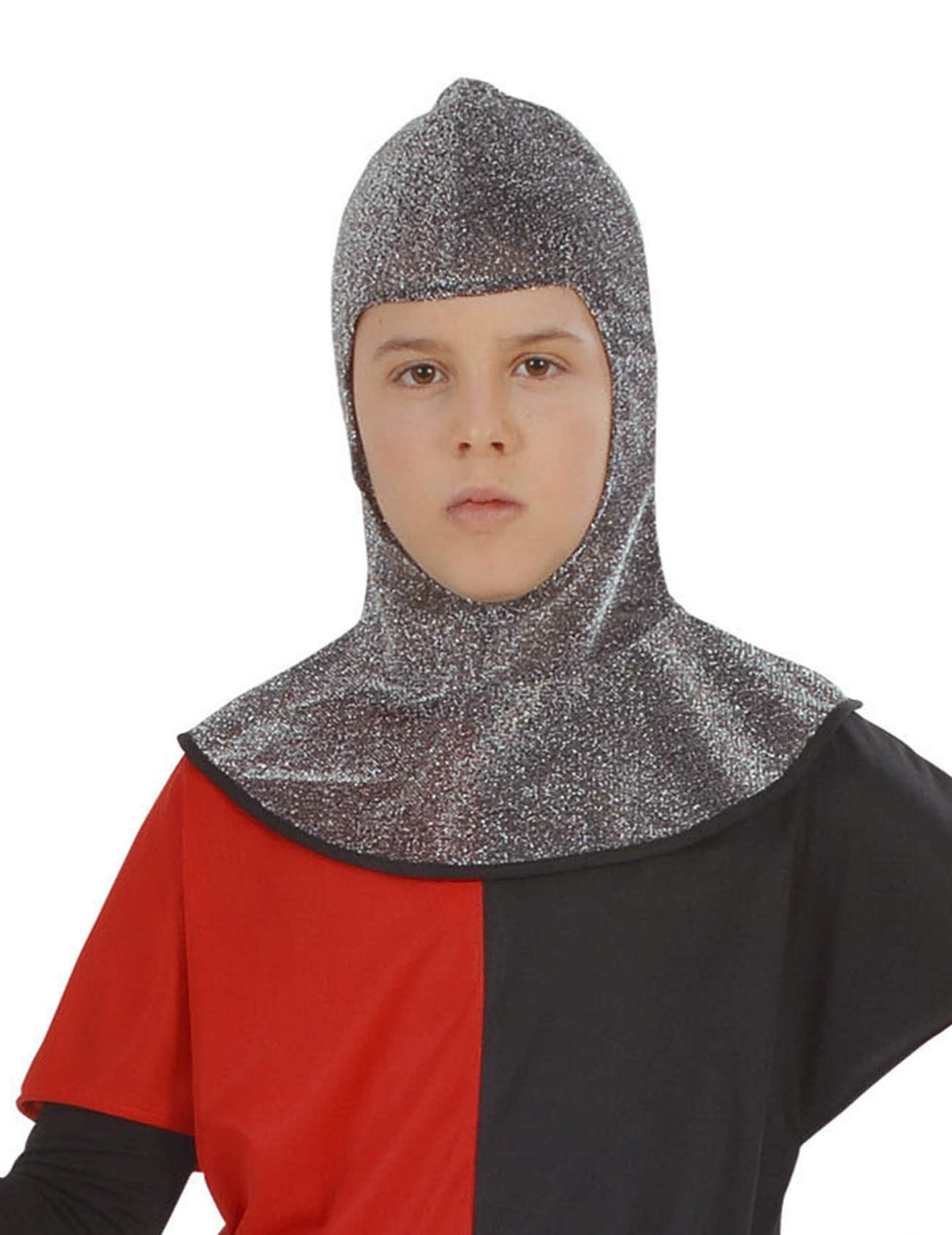 Cagoule médiévale pour enfant argentée à effet cotte de mailles