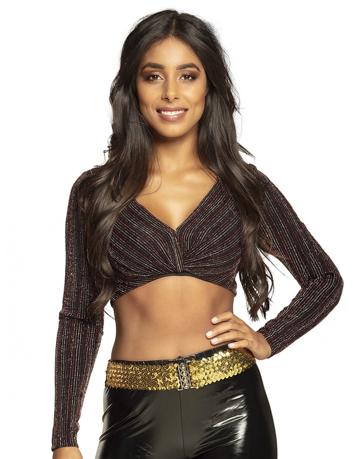 Vue portée de la ceinture à sequins pour adulte dorée