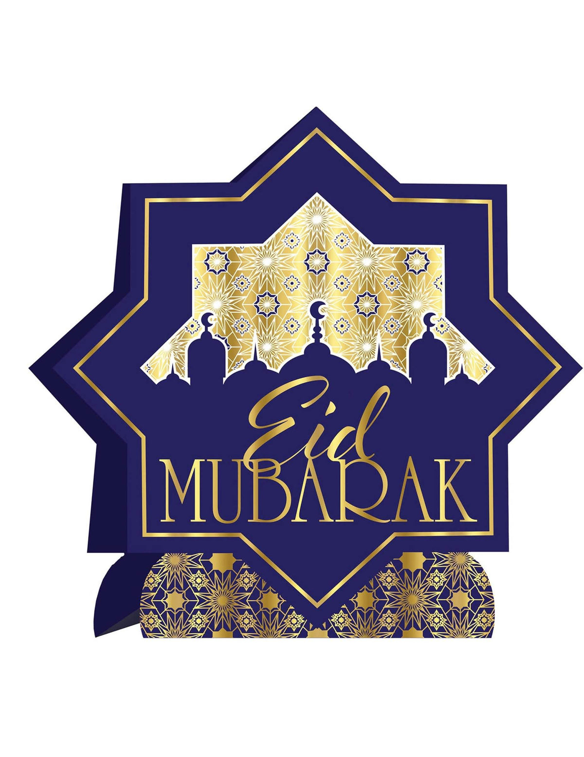Tischdekoration aus Karton Aïd Mubarak zur Partydekoration Blau und Farbe Gold in Sternform