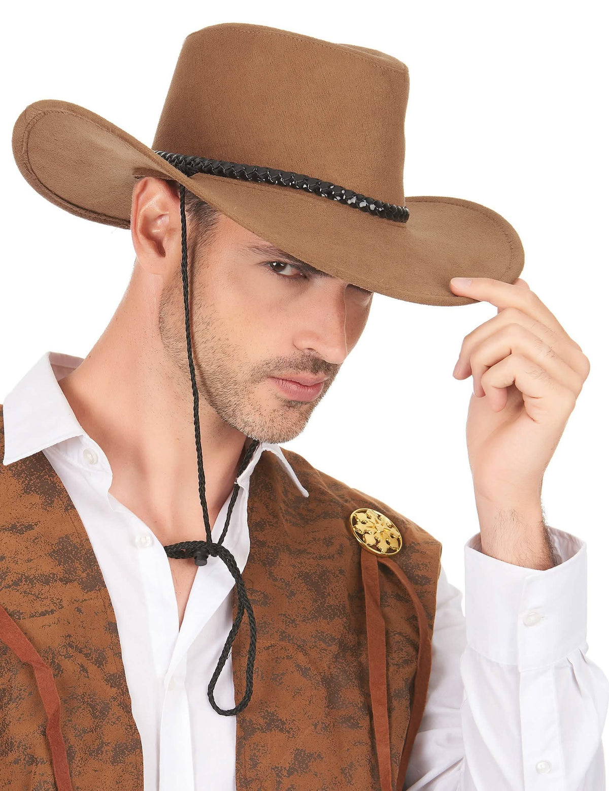 Vue de profil du chapeau cowboy luxe pour adulte