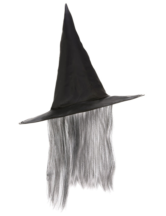 Schwarzer Hexen Hut mit grauem Kunsthaar Halloween